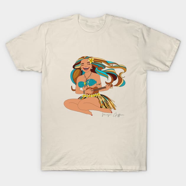 Happy Hawaiian Hula Girl with her guitar. T-Shirt by Griffioen